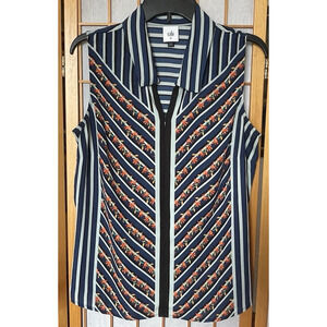 CABI striped & floral sleeveless blouse zip front Medium